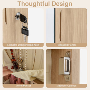 Wall and Door Mounted Mirrored Jewelry Cabinet with Lights-Natural view 7