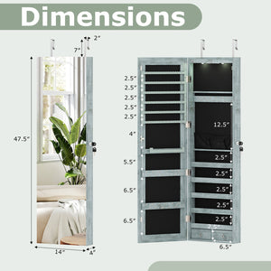 Wall and Door Mounted Mirrored Jewelry Cabinet with Lights-Navy view 5