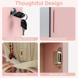 Wall and Door Mounted Mirrored Jewelry Cabinet with Lights-Pink view 7