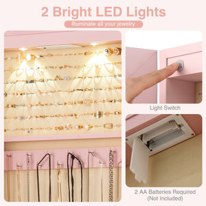 Wall and Door Mounted Mirrored Jewelry Cabinet with Lights-Pink view 8