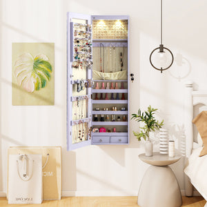 Wall and Door Mounted Mirrored Jewelry Cabinet with Lights-Purple view 2