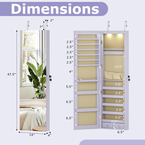 Wall and Door Mounted Mirrored Jewelry Cabinet with Lights-Purple view 5