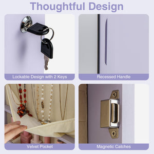 Wall and Door Mounted Mirrored Jewelry Cabinet with Lights-Purple view 7