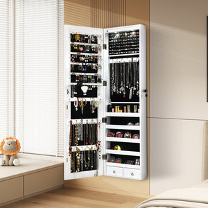 Wall and Door Mounted Mirrored Jewelry Cabinet With Lights-White view 3