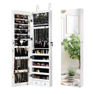 Wall and Door Mounted Mirrored Jewelry Cabinet With Lights-White view 4