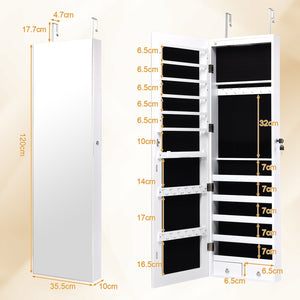 Wall and Door Mounted Mirrored Jewelry Cabinet With Lights-White view 5