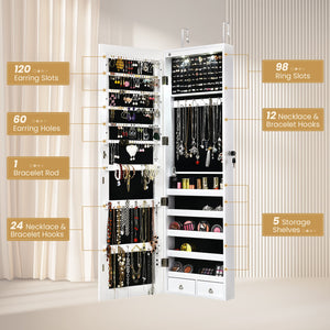 Wall and Door Mounted Mirrored Jewelry Cabinet With Lights-White view 6
