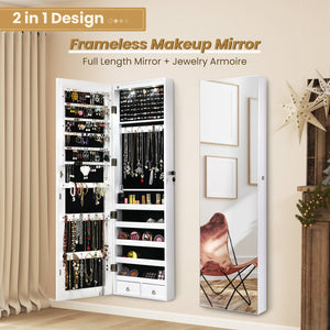 Wall and Door Mounted Mirrored Jewelry Cabinet With Lights-White view 7