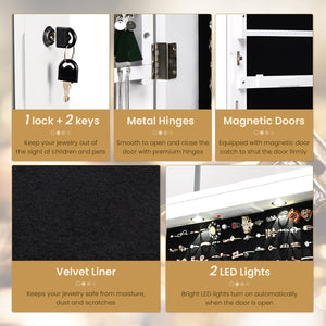 Wall and Door Mounted Mirrored Jewelry Cabinet With Lights-White view 8