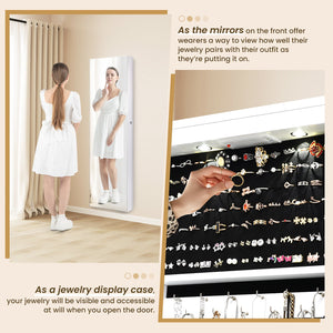 Wall and Door Mounted Mirrored Jewelry Cabinet With Lights-White view 9