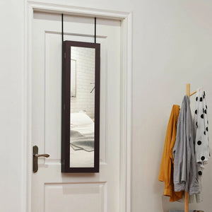 Full Length Mirror Jewelry Cabinet with Ring Slots and Necklace Hooks-Dark Brown view 3