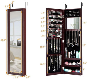 Full Length Mirror Jewelry Cabinet with Ring Slots and Necklace Hooks-Dark Brown view 4