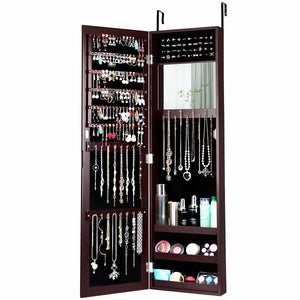 Full Length Mirror Jewelry Cabinet with Ring Slots and Necklace Hooks-Dark Brown view 6