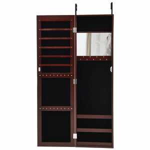 Full Length Mirror Jewelry Cabinet with Ring Slots and Necklace Hooks-Dark Brown view 7