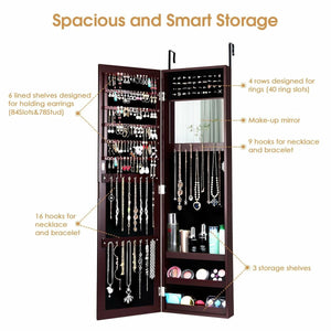 Full Length Mirror Jewelry Cabinet with Ring Slots and Necklace Hooks-Dark Brown view 8