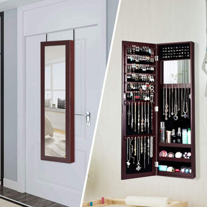 Full Length Mirror Jewelry Cabinet with Ring Slots and Necklace Hooks-Dark Brown view 9