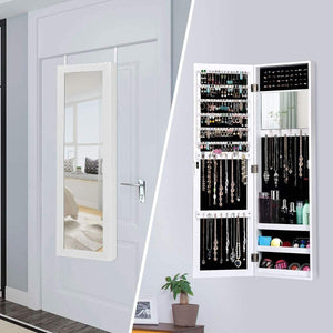 Wall Door Mounted Mirrored Jewelry Cabinet Storage Organizer-White view 3