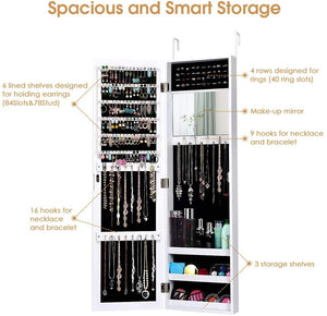 Wall Door Mounted Mirrored Jewelry Cabinet Storage Organizer-White view 5