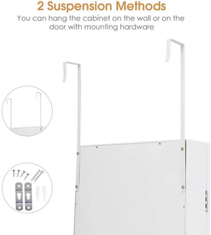 Wall Door Mounted Mirrored Jewelry Cabinet Storage Organizer-White view 6
