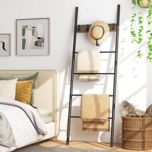 Wall-Leaning Decorative Blanket Holder with 5 Removable Hooks view 2