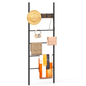 Wall-Leaning Decorative Blanket Holder with 5 Removable Hooks view 4