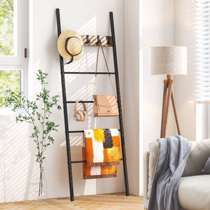 Wall-Leaning Decorative Blanket Holder with 5 Removable Hooks view 7