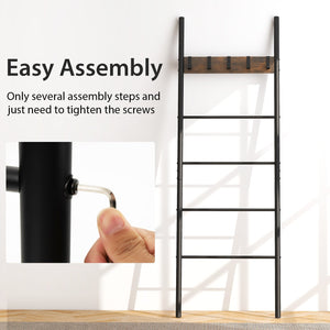 Wall-Leaning Decorative Blanket Holder with 5 Removable Hooks view 9