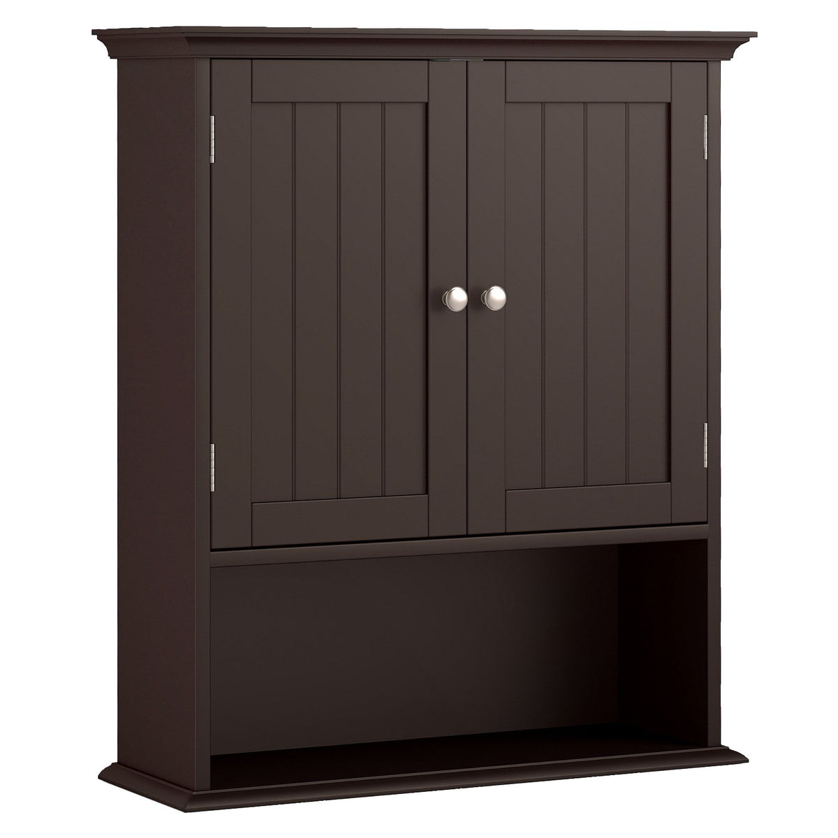 Wall Mount Bathroom Cabinet Storage Organizer with Doors and Shelves-Brown