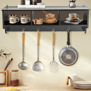 Wall Mount Cubby Organizer Hooks Entryway Storage Shelf-Black view 3