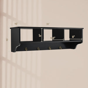 Wall Mount Cubby Organizer Hooks Entryway Storage Shelf-Black view 4