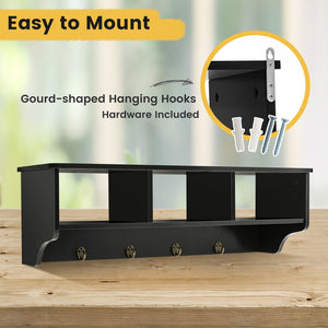 Wall Mount Cubby Organizer Hooks Entryway Storage Shelf-Black view 9