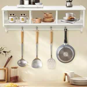 Wall Mount Cubby Organizer Hooks Entryway Storage Shelf-White view 6