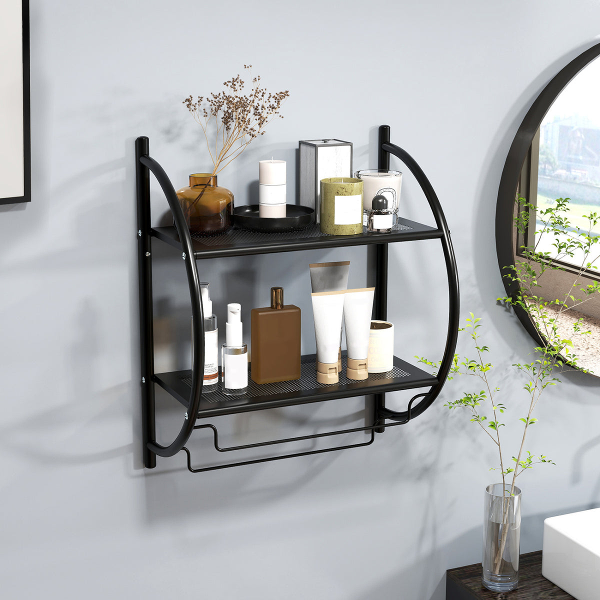 Wall Mounted 2-Tier Bathroom Towel Rack with 2 Towel Bars-Black view 2