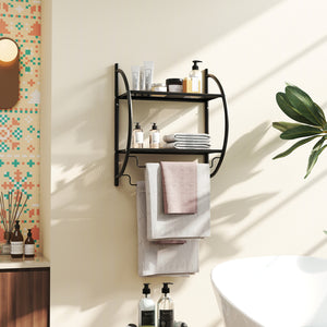Wall Mounted 2-Tier Bathroom Towel Rack with 2 Towel Bars-Black view 3