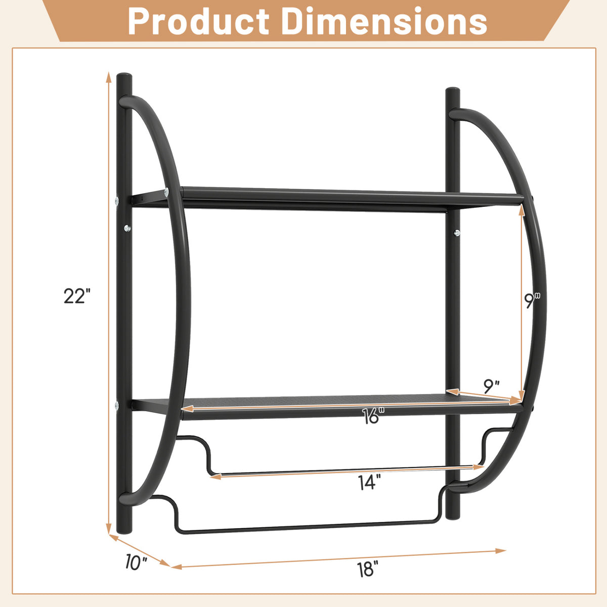 Wall Mounted 2-Tier Bathroom Towel Rack with 2 Towel Bars-Black view 5