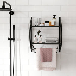 Wall Mounted 2-Tier Bathroom Towel Rack with 2 Towel Bars-Black view 6