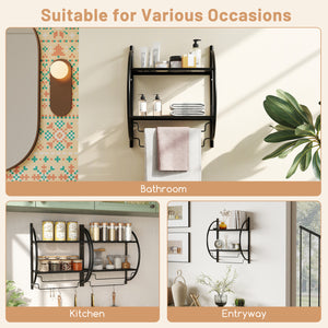 Wall Mounted 2-Tier Bathroom Towel Rack with 2 Towel Bars-Black view 9