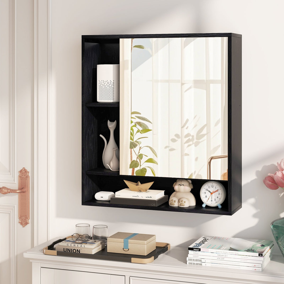 Wall Mounted, Bathroom Cabinet with Mirror Single Door-Black view 2