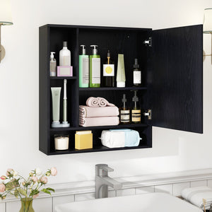 Wall Mounted, Bathroom Cabinet with Mirror Single Door-Black view 3