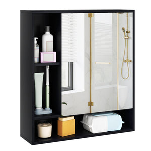 Wall Mounted, Bathroom Cabinet with Mirror Single Door-Black view 4
