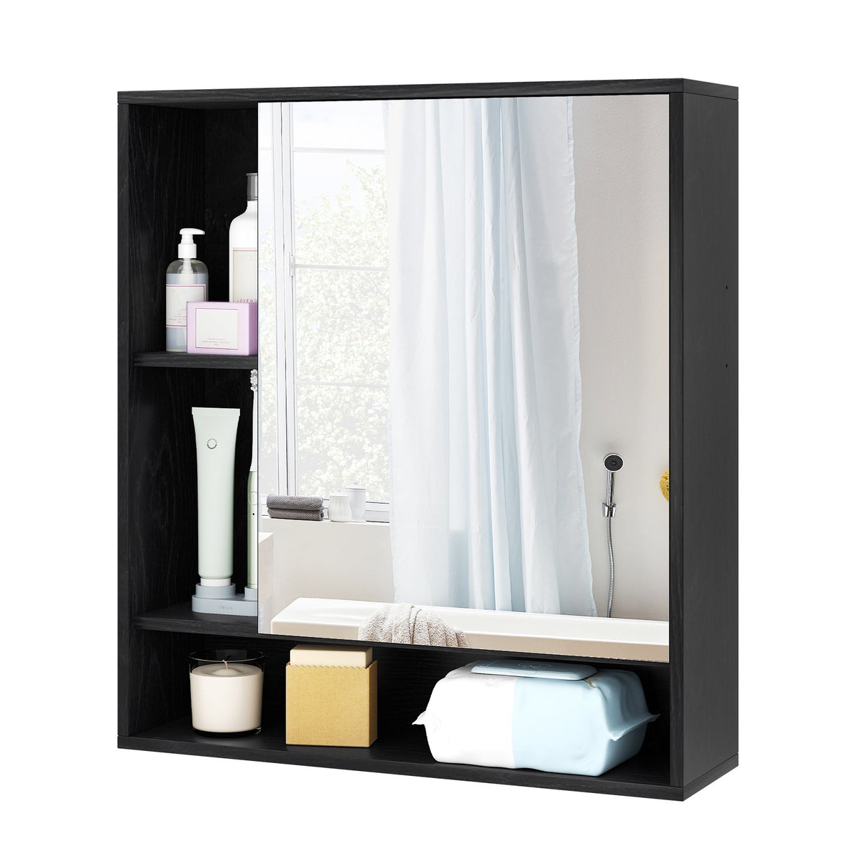 Wall Mounted, Bathroom Cabinet with Mirror Single Door-Black view 6