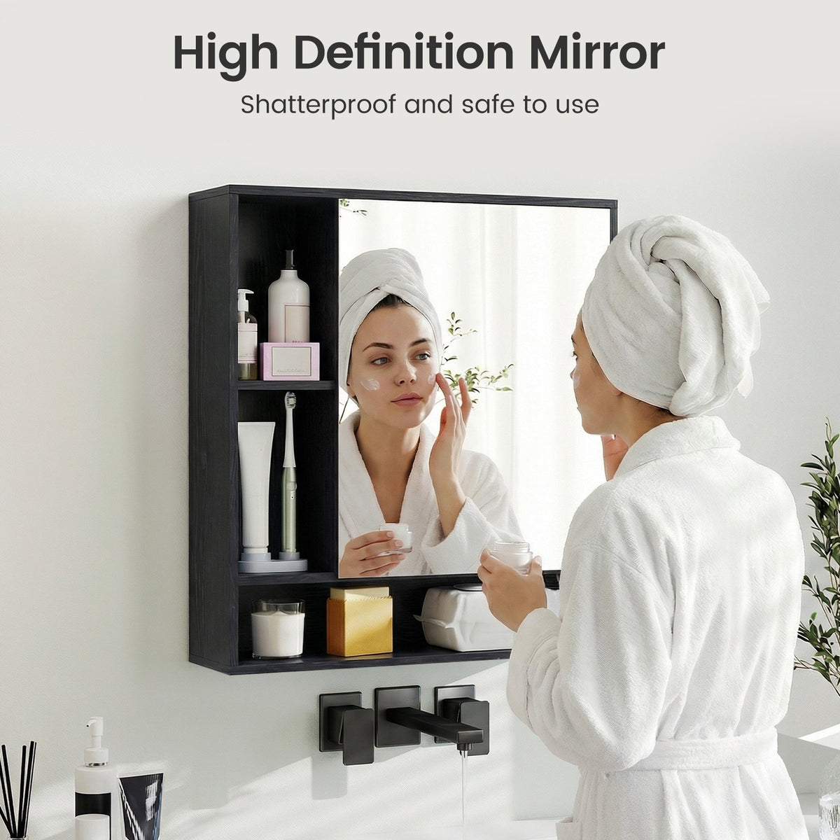 Wall Mounted, Bathroom Cabinet with Mirror Single Door-Black view 8