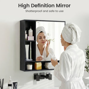 Wall Mounted, Bathroom Cabinet with Mirror Single Door-Black view 8