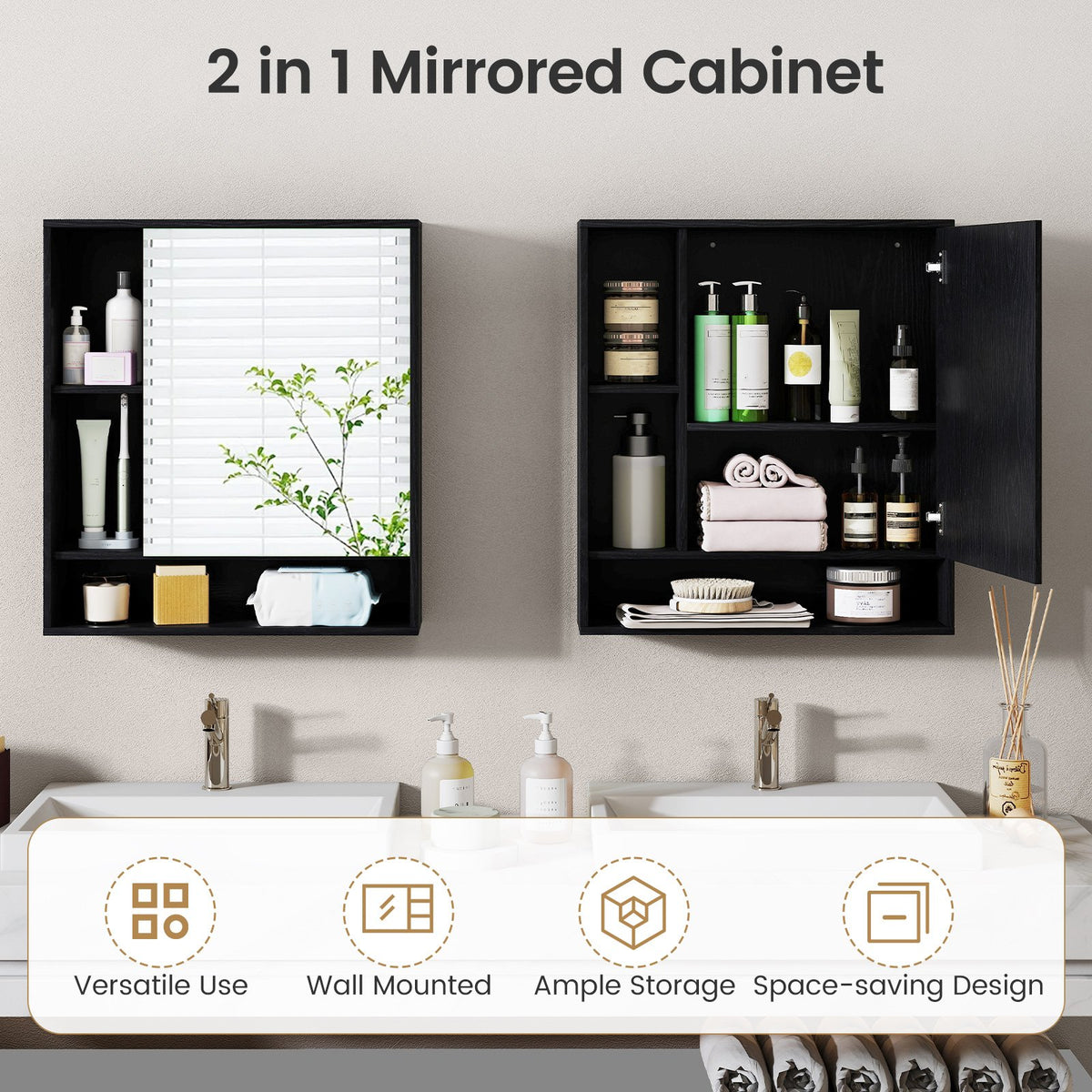 Wall Mounted, Bathroom Cabinet with Mirror Single Door-Black view 9