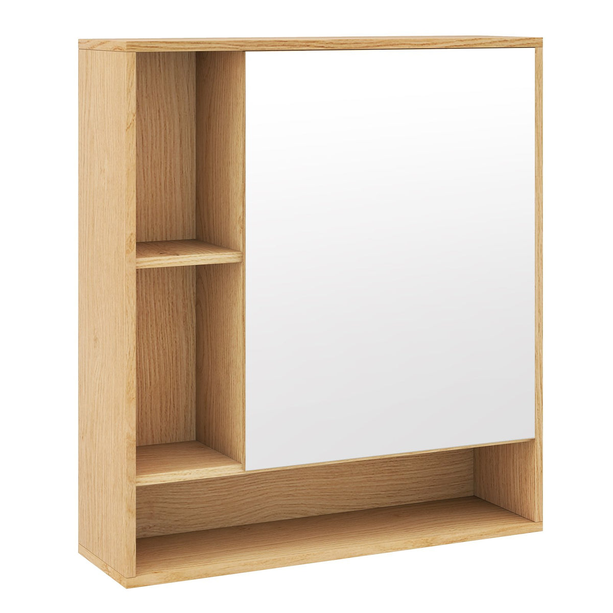 Wall Mounted, Bathroom Cabinet with Mirror Single Door-Natural