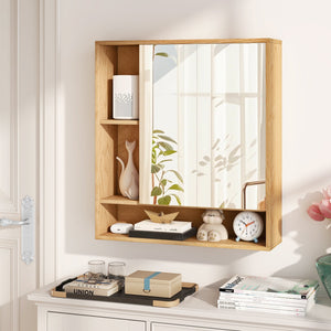 Wall Mounted, Bathroom Cabinet with Mirror Single Door-Natural view 2
