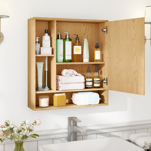 Wall Mounted, Bathroom Cabinet with Mirror Single Door-Natural view 3