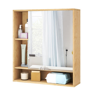 Wall Mounted, Bathroom Cabinet with Mirror Single Door-Natural view 6