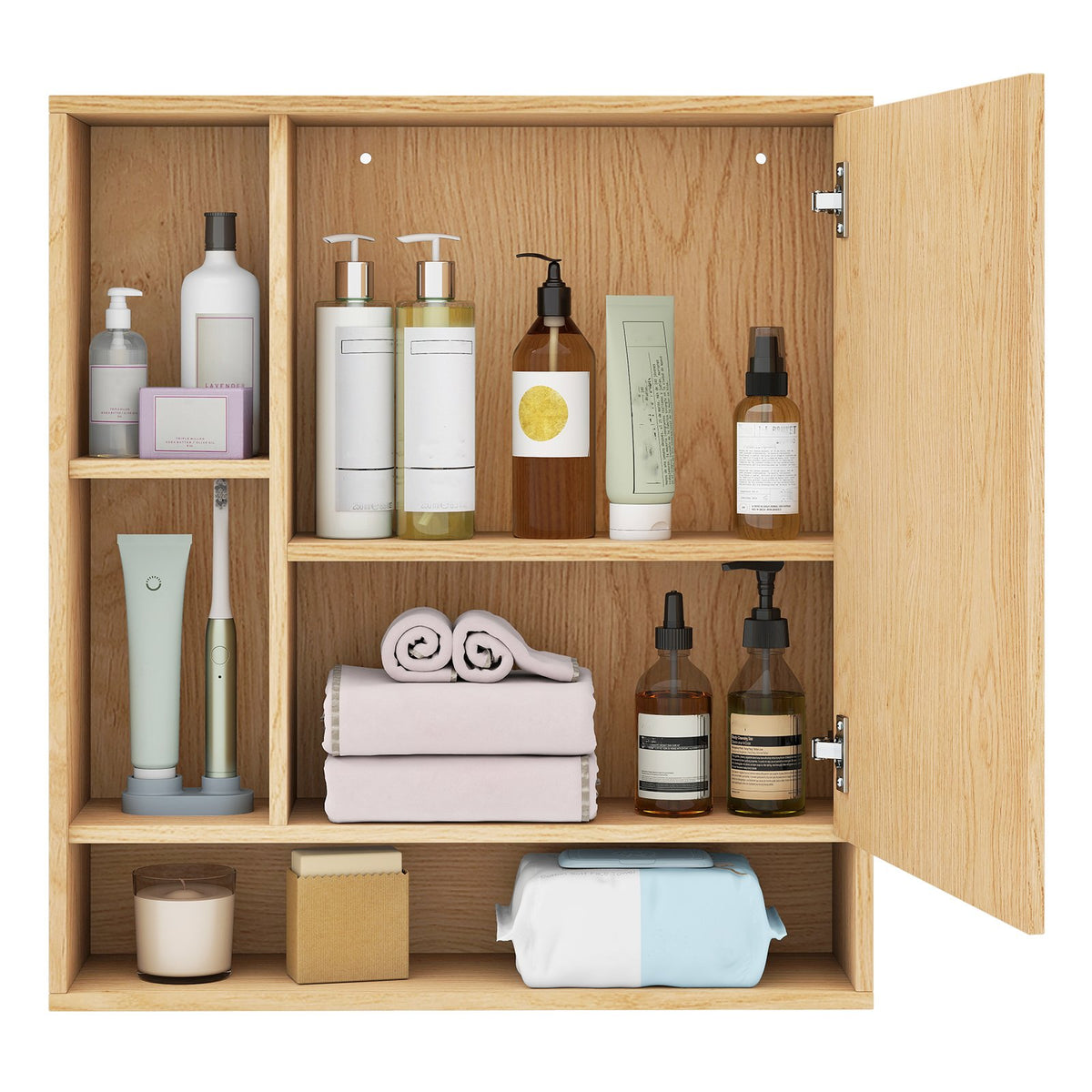 Wall Mounted, Bathroom Cabinet with Mirror Single Door-Natural view 7