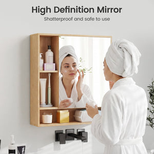 Wall Mounted, Bathroom Cabinet with Mirror Single Door-Natural view 8